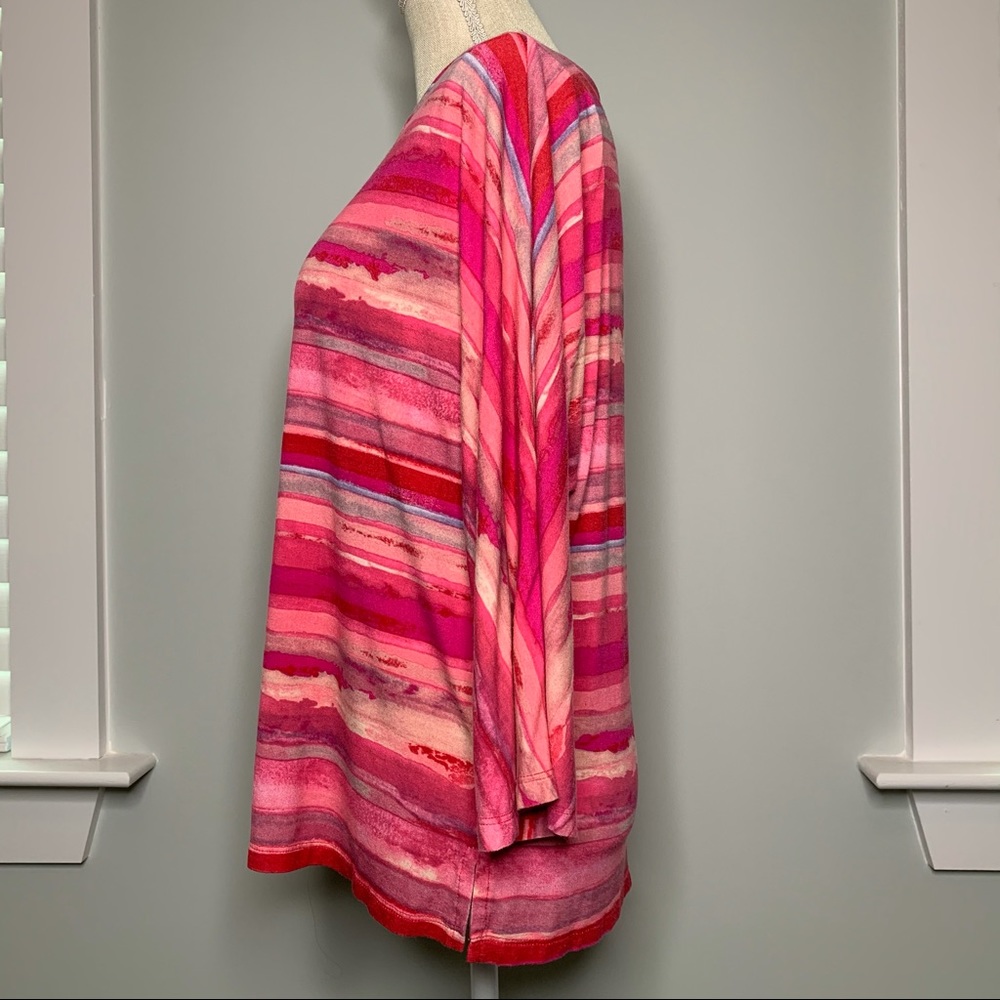 Norm Thompson Pink Strokes Medium 3/4 Sleeve - Picture 2 of 6